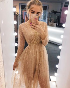 Gold midi dress with sequins – I AM TREND